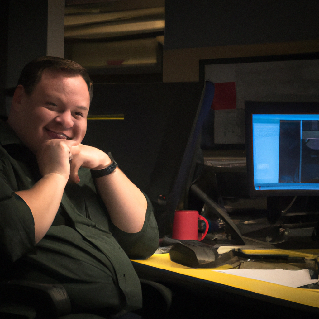 Editor-in-chief portrait, smiling in a Canadian newsroom with soft light